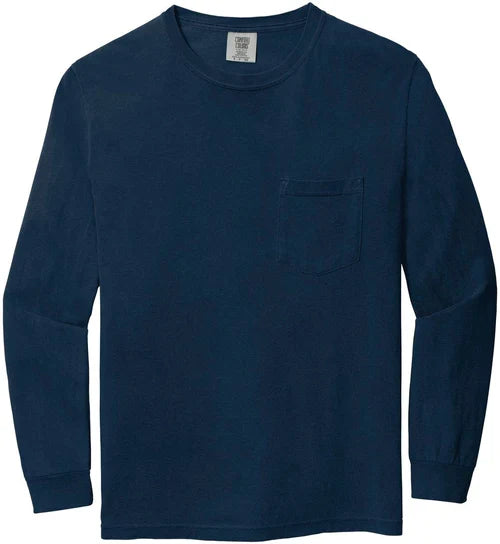 Comfort Colors Heavyweight Ring Spun Long Sleeve Pocket Tee with custom logo embroidery