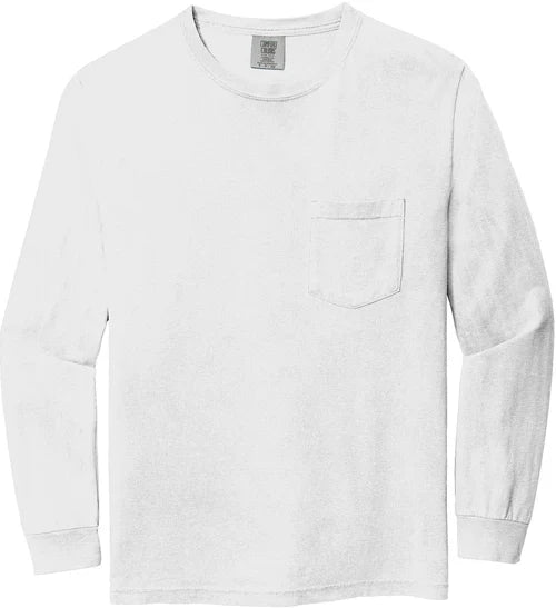 Comfort Colors Heavyweight Ring Spun Long Sleeve Pocket Tee with custom logo embroidery