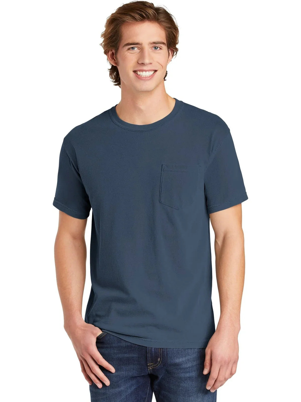 Comfort Colors Heavyweight Ring Spun Pocket Tee with custom logo embroidery
