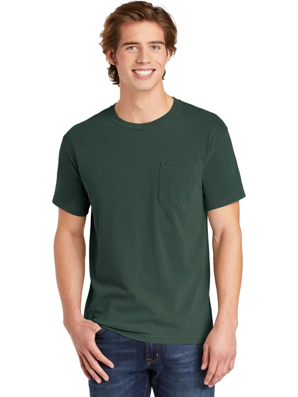 Comfort Colors Heavyweight Ring Spun Pocket Tee with custom logo embroidery