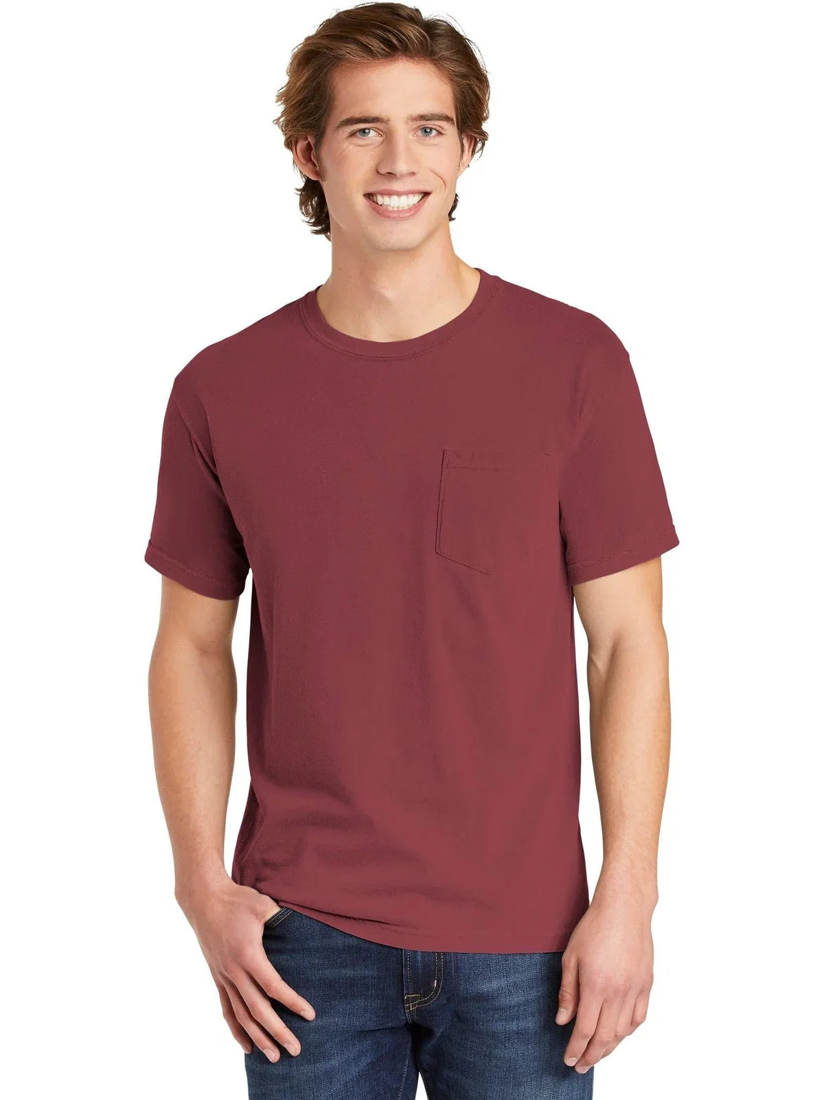 Comfort Colors Heavyweight Ring Spun Pocket Tee with custom logo embroidery