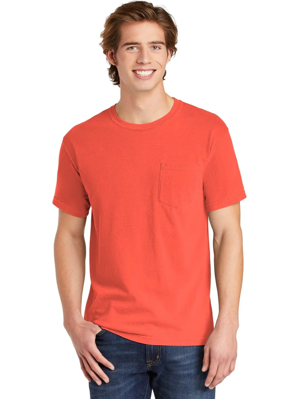 Comfort Colors Heavyweight Ring Spun Pocket Tee with custom logo embroidery