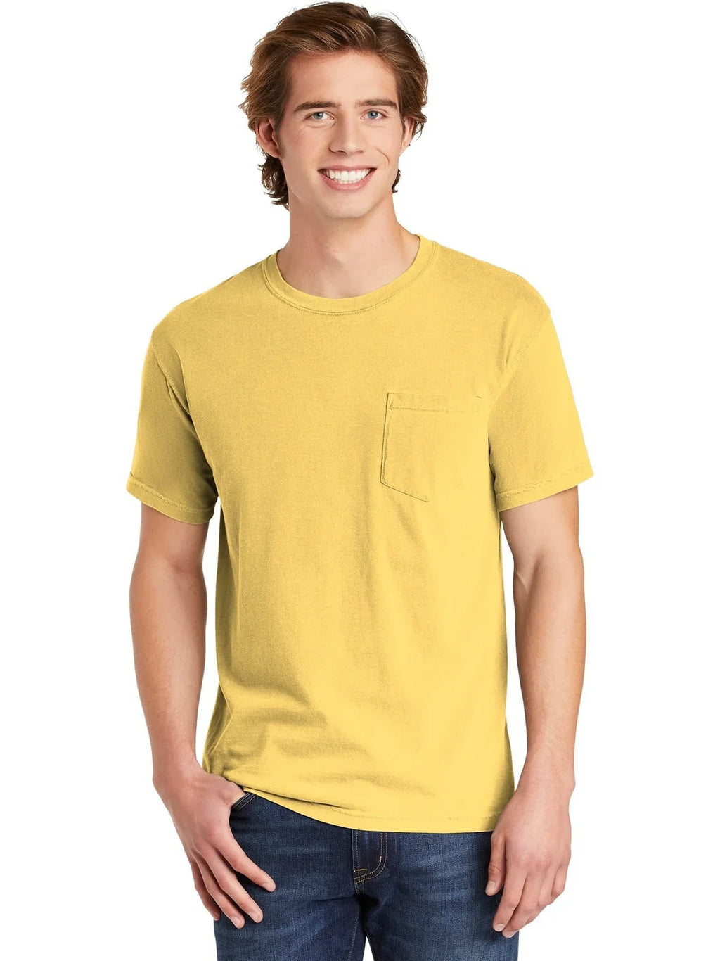 Comfort Colors Heavyweight Ring Spun Pocket Tee with custom logo embroidery