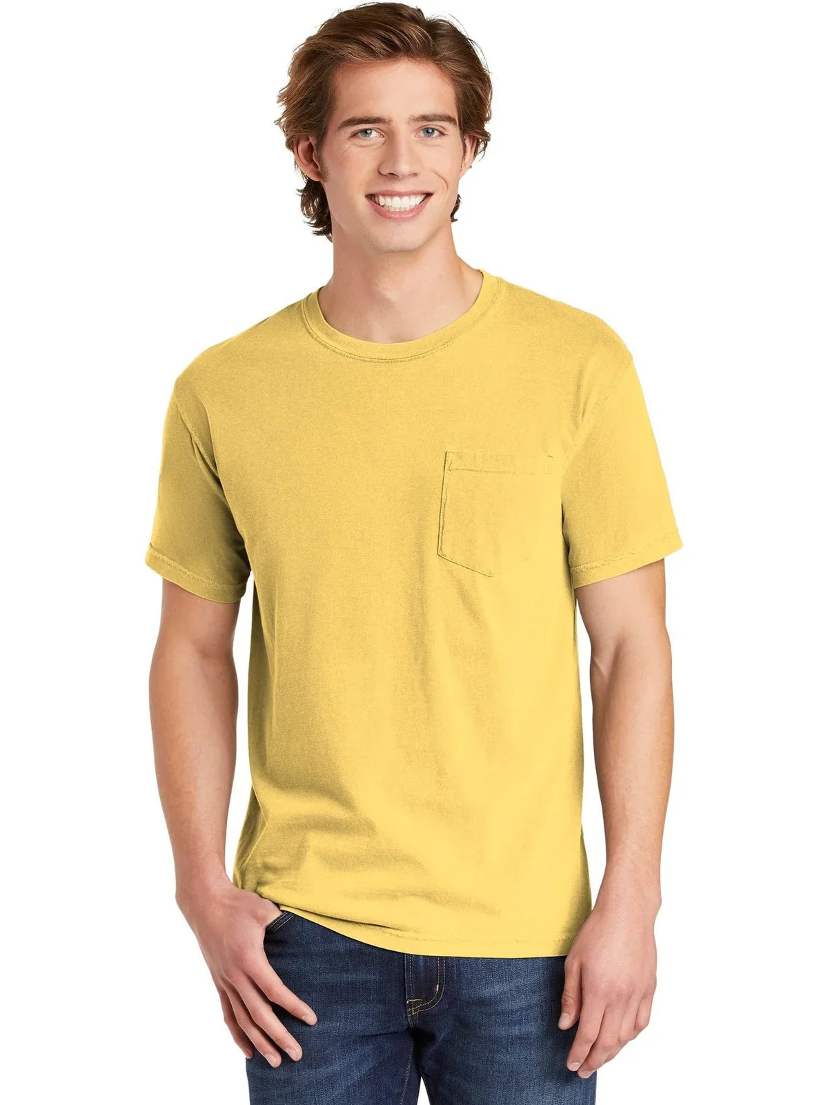 Comfort Colors Heavyweight Ring Spun Pocket Tee with custom logo embroidery