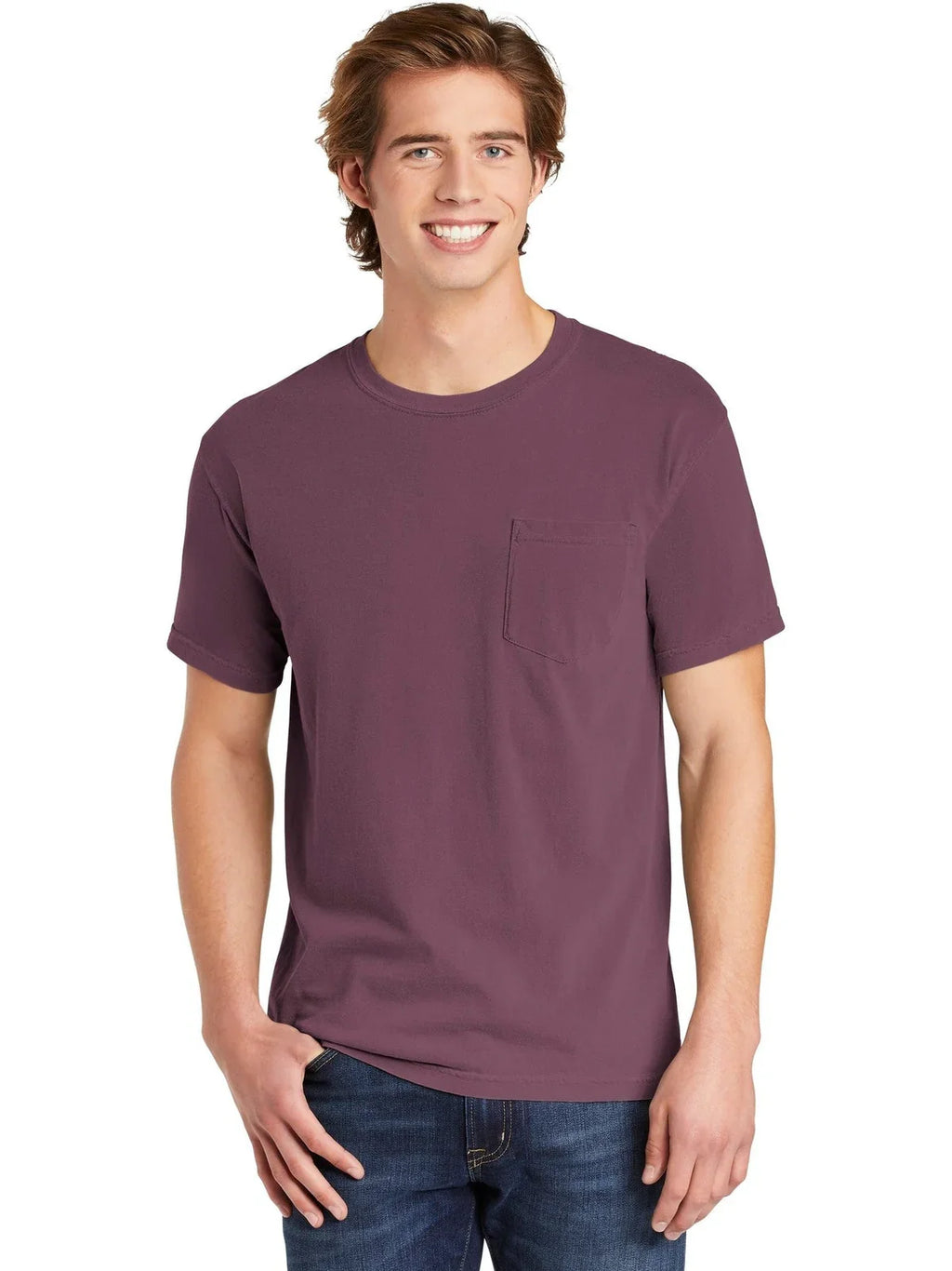 Comfort Colors Heavyweight Ring Spun Pocket Tee with custom logo embroidery