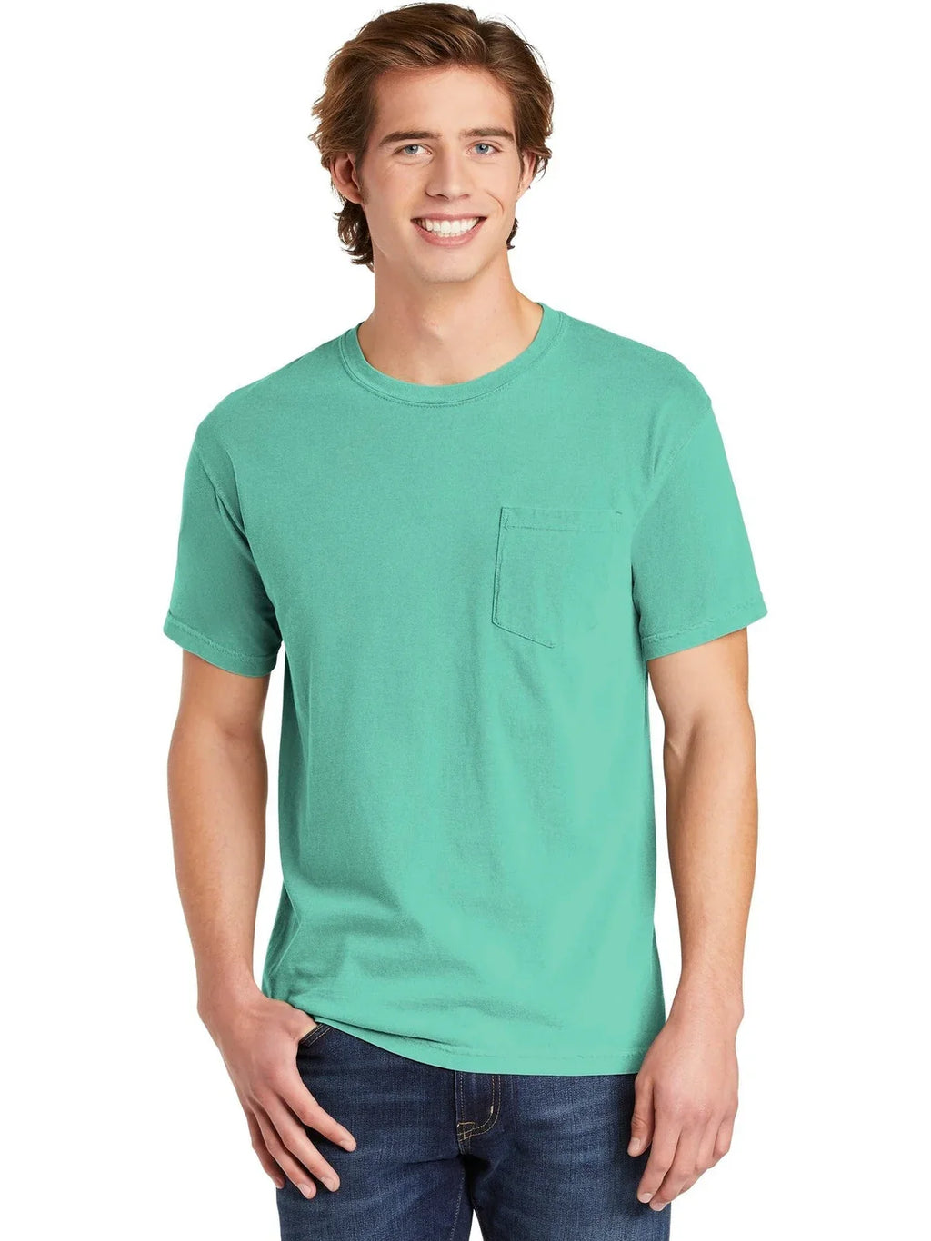 Comfort Colors Heavyweight Ring Spun Pocket Tee with custom logo embroidery