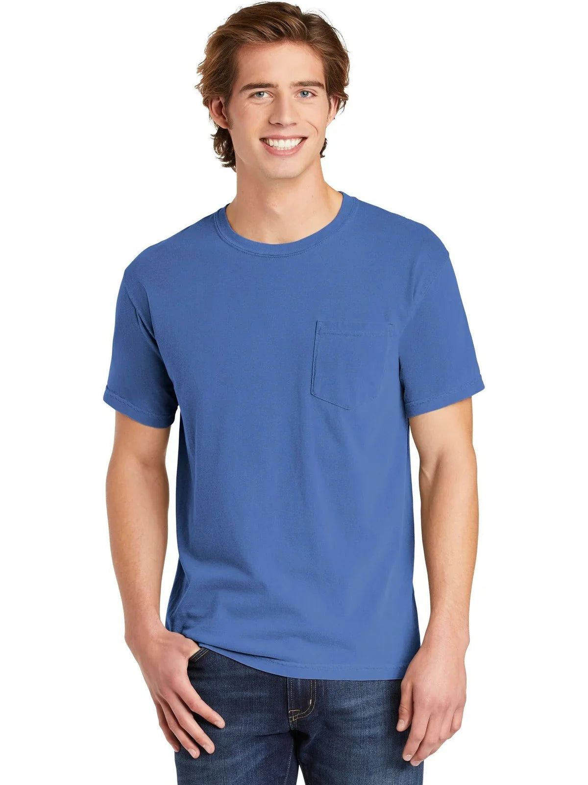 Comfort Colors Heavyweight Ring Spun Pocket Tee with custom logo embroidery