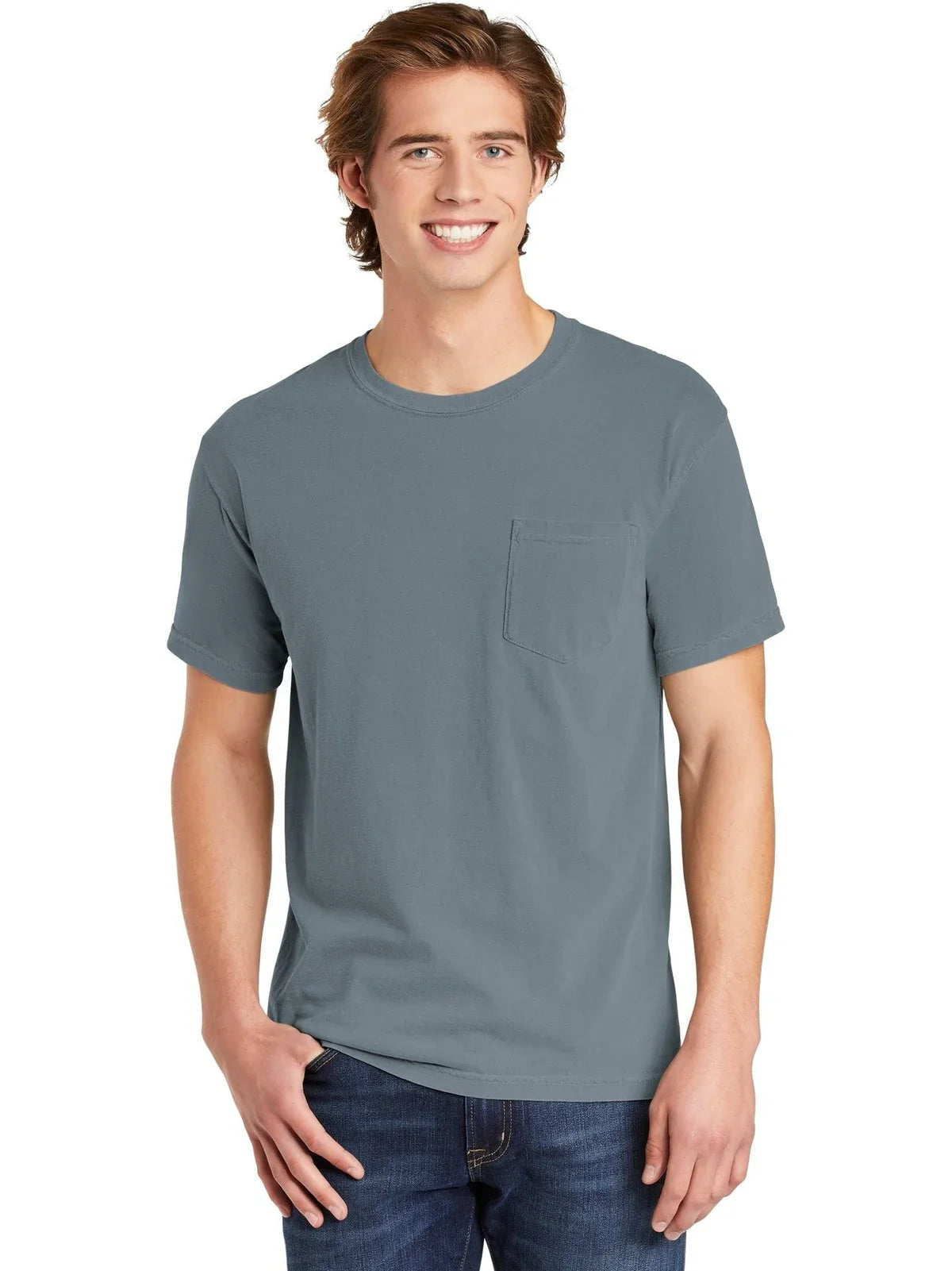 Comfort Colors Heavyweight Ring Spun Pocket Tee with custom logo embroidery