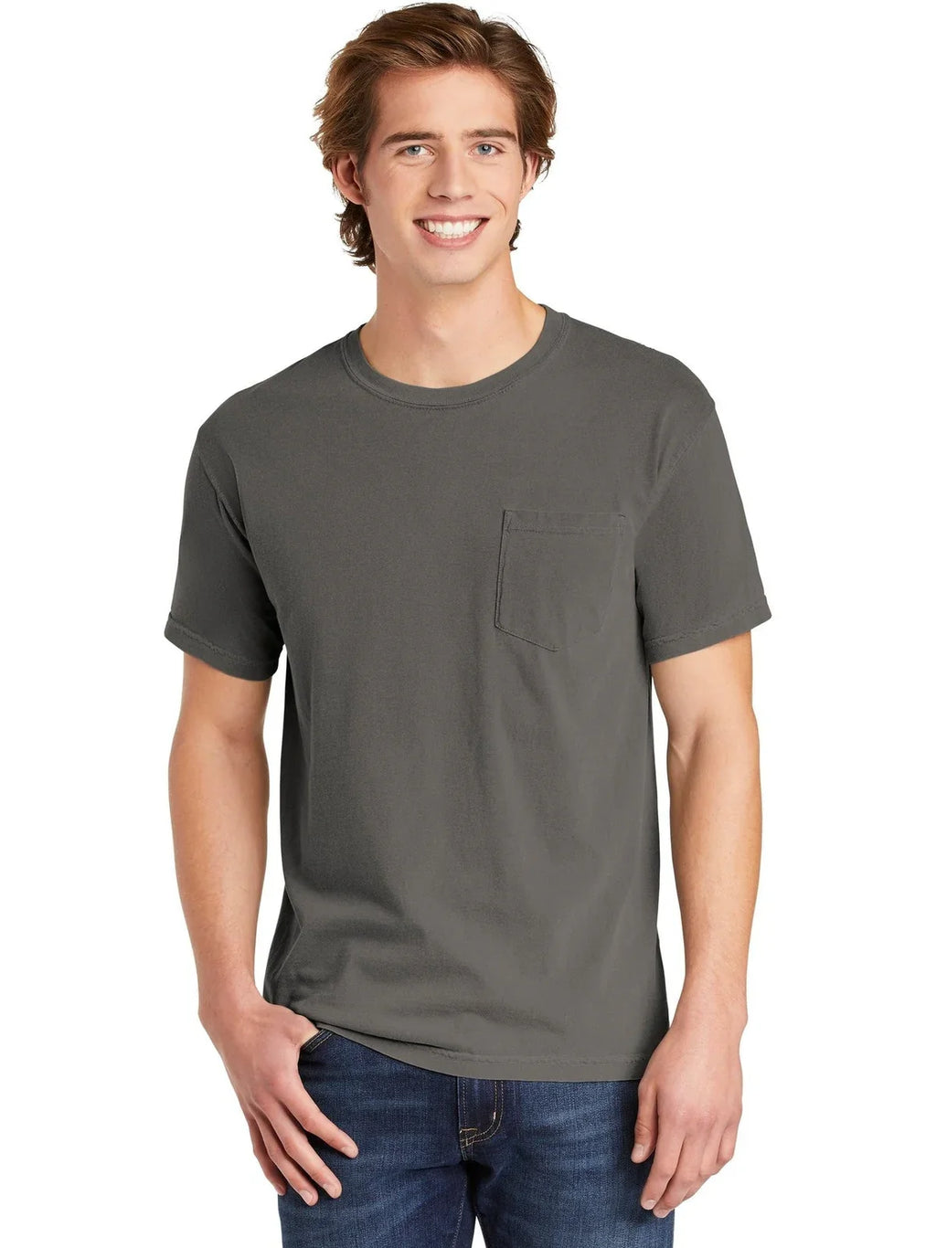Comfort Colors Heavyweight Ring Spun Pocket Tee with custom logo embroidery