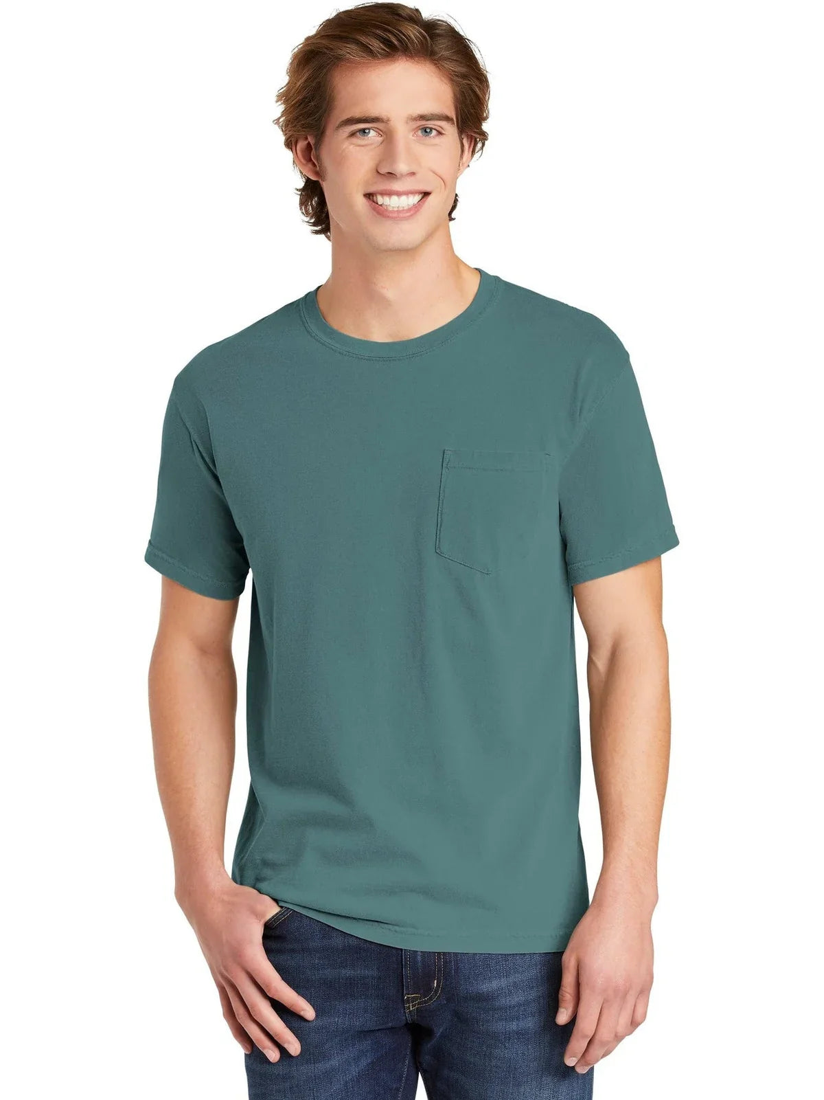 Comfort Colors Heavyweight Ring Spun Pocket Tee with custom logo embroidery