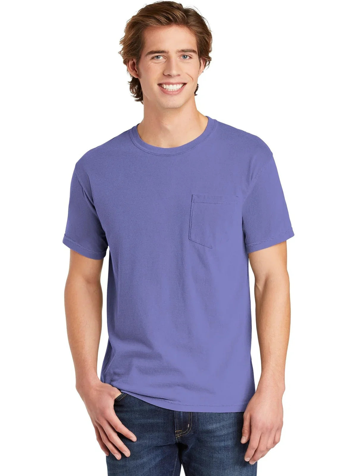 Comfort Colors Heavyweight Ring Spun Pocket Tee with custom logo embroidery
