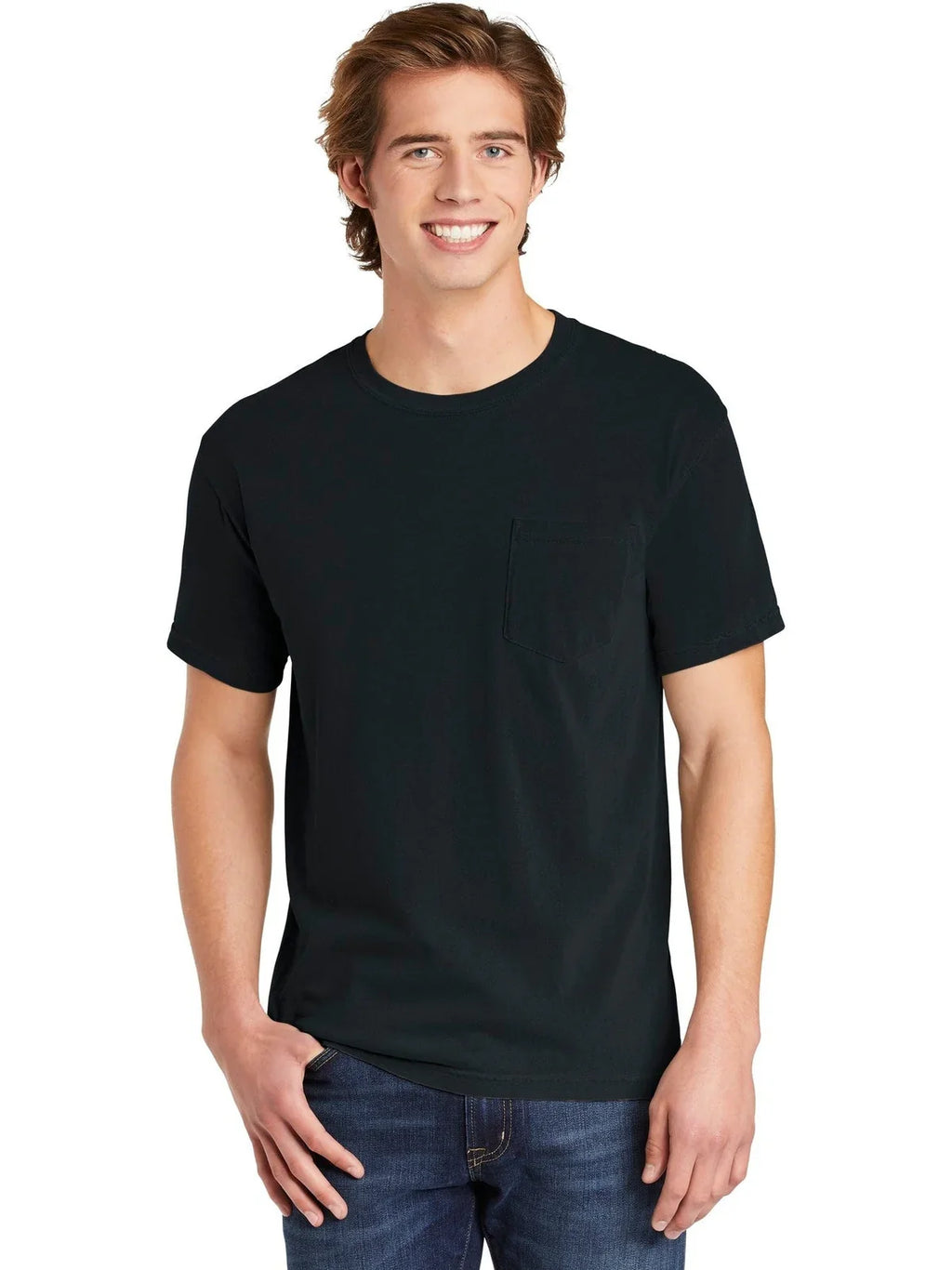 Comfort Colors Heavyweight Ring Spun Pocket Tee with custom logo embroidery