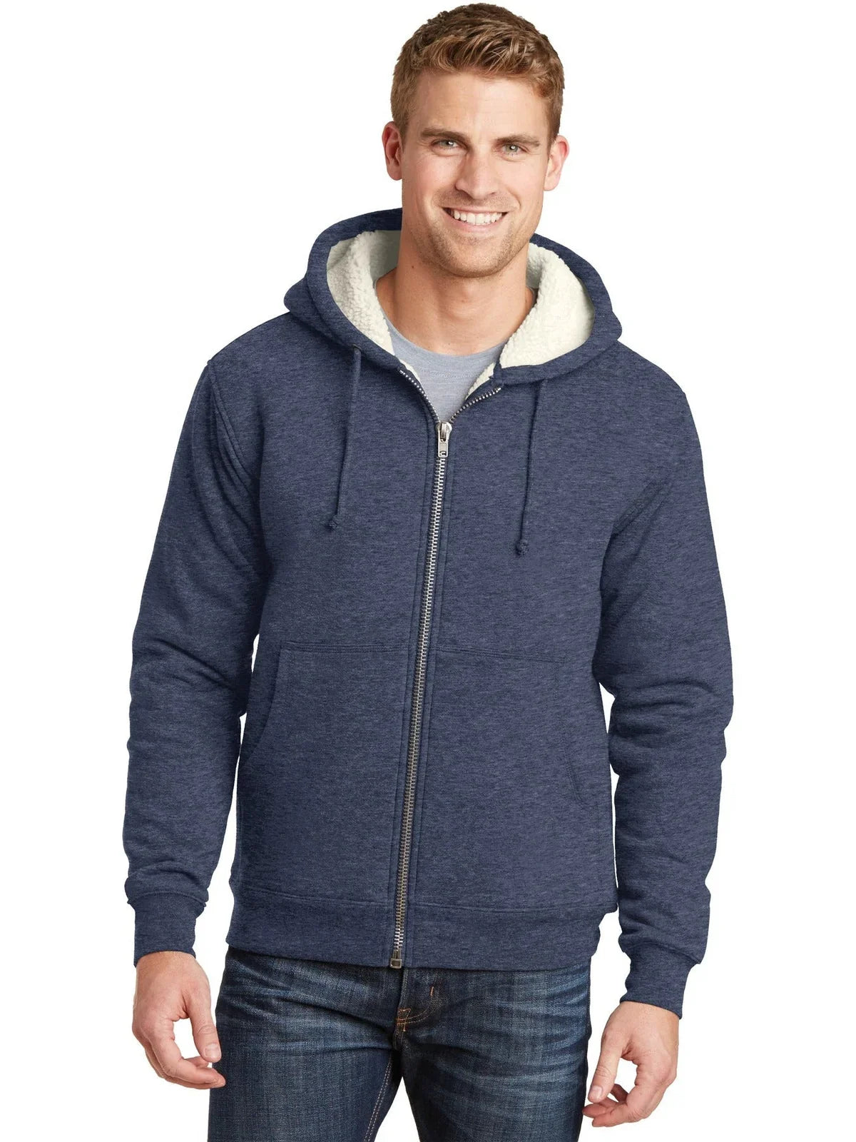 CornerStone Heavyweight Sherpa-Lined Hooded Fleece Jacket with custom logo embroidery