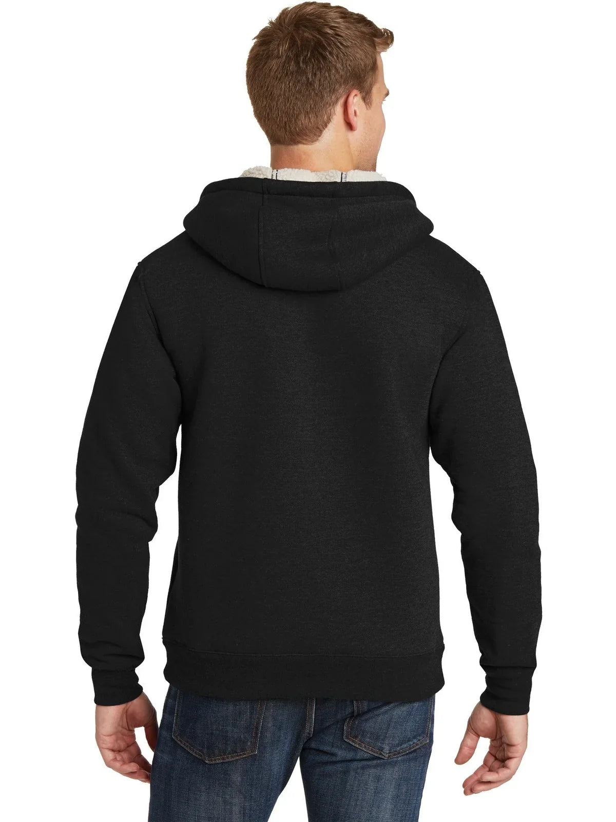 CornerStone Heavyweight Sherpa-Lined Hooded Fleece Jacket with custom logo embroidery