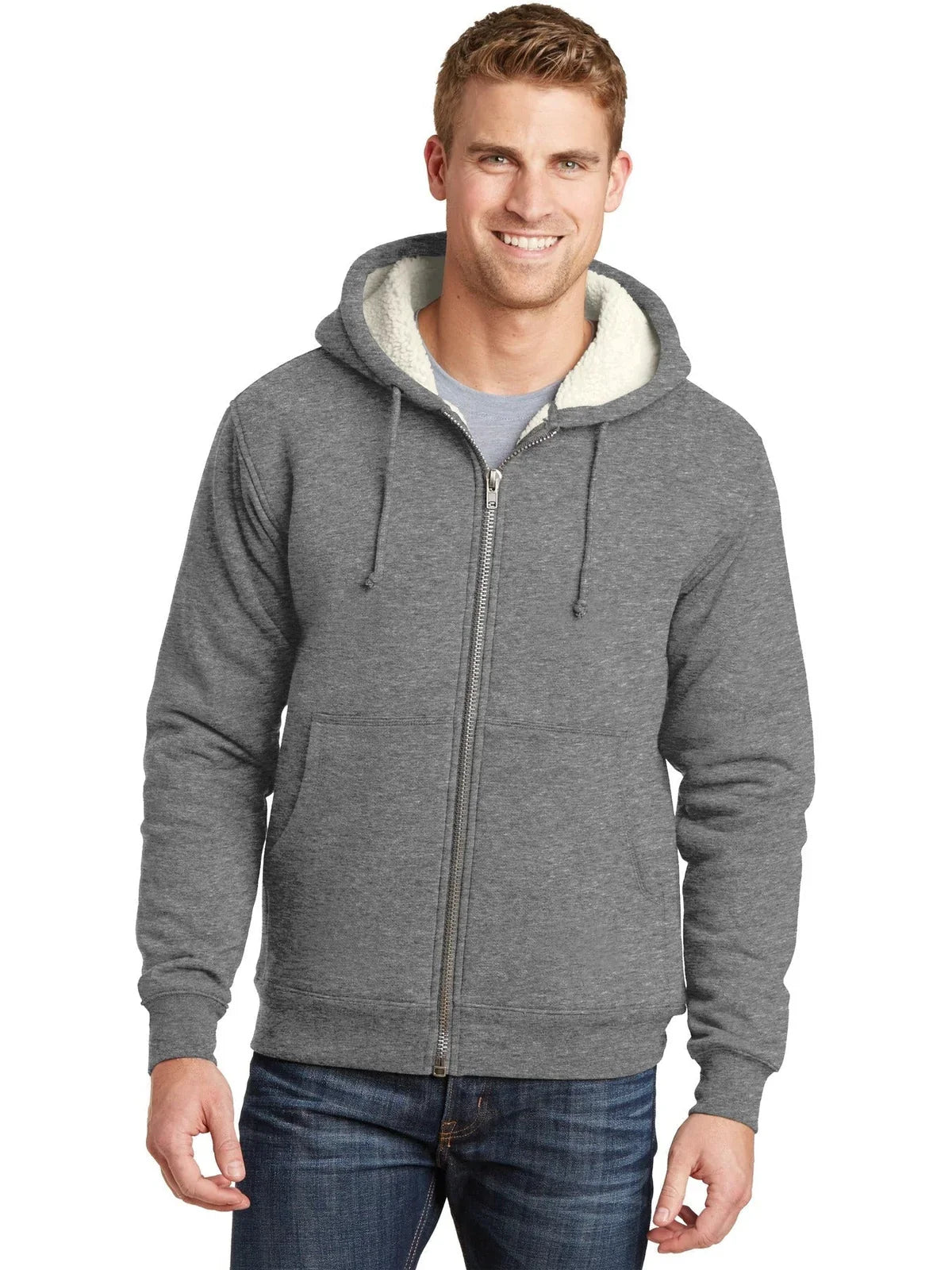 CornerStone Heavyweight Sherpa-Lined Hooded Fleece Jacket with custom logo embroidery