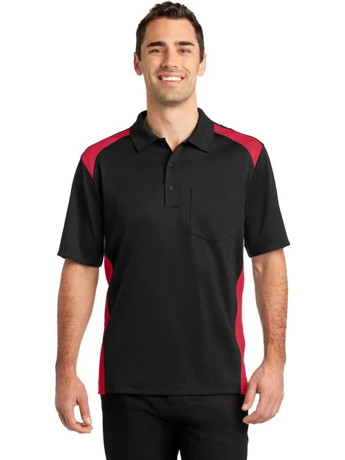 CornerStone Select Snag-Proof Two Way Colorblock Pocket Polo with custom logo embroidery