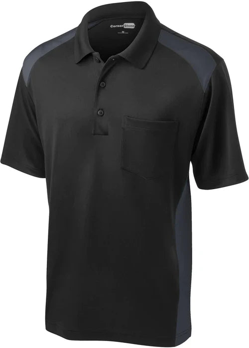 CornerStone Select Snag-Proof Two Way Colorblock Pocket Polo with custom logo embroidery