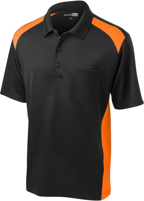 CornerStone Select Snag-Proof Two Way Colorblock Pocket Polo with custom logo embroidery