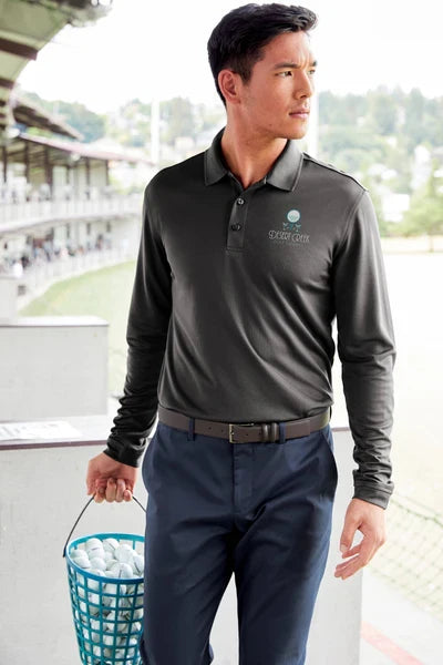 Port Authority Dry Zone UV Micro-Mesh Long Sleeve Polo with custom logo embroidery