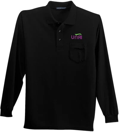 Port Authority Silk Touch Long Sleeve Polo with Pocket with custom logo embroidery