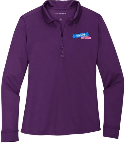 Port Authority Ladies Silk Touch Performance Long Sleeve Polo with custom logo embroidery
