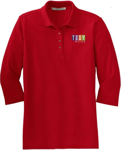 Port Authority Ladies Silk Touch 3/4-Sleeve Polo with custom logo embroidery