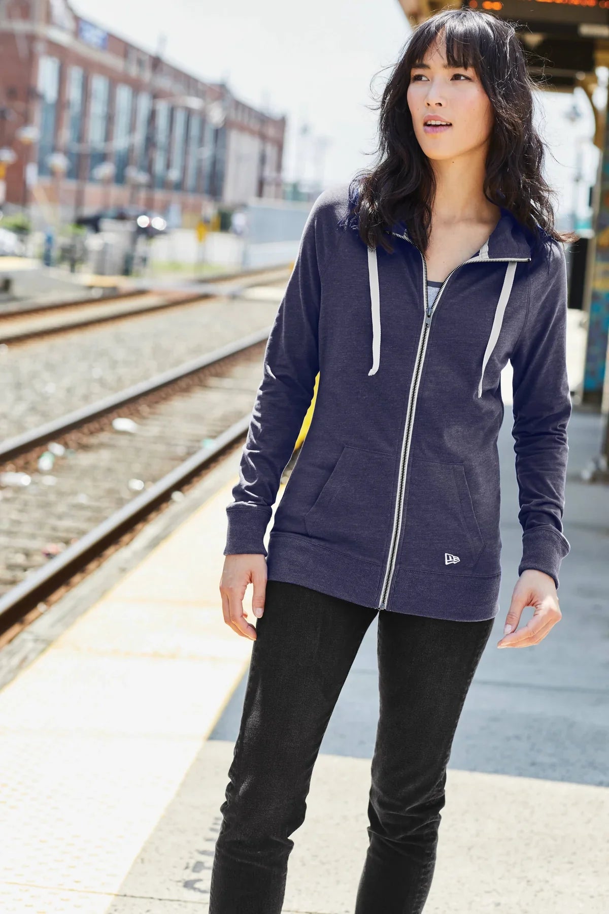 New Era Women's Sueded Cotton Blend Full-Zip Hoodie with custom logo embroidery