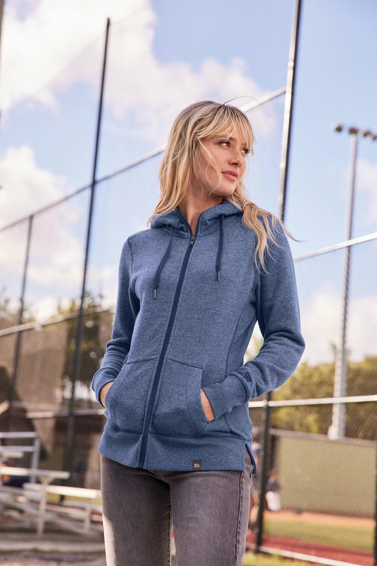 New Era Women's French Terry Full-Zip Hoodie with custom logo embroidery