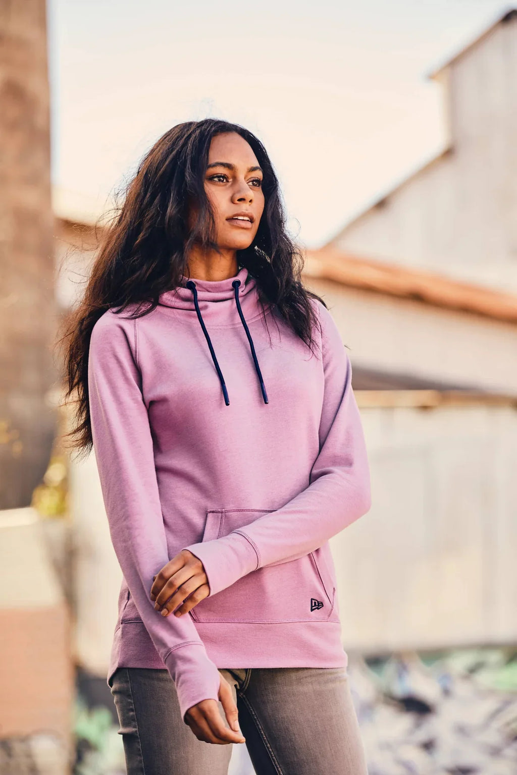 New Era Ladies Tri-Blend Fleece Pullover Hoodie with custom logo embroidery