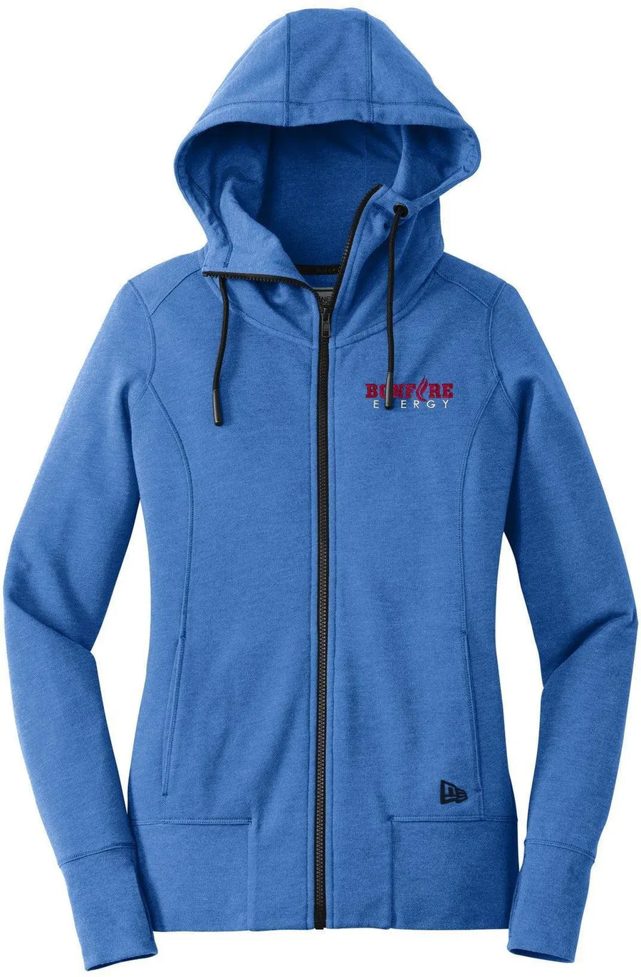 New Era Women's Tri-Blend Fleece Full-Zip Hoodie with custom logo embroidery