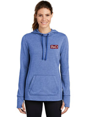 Sport-Tek Ladies PosiCharge Tri-Blend Wicking Fleece Hooded Pullover with custom logo embroidery