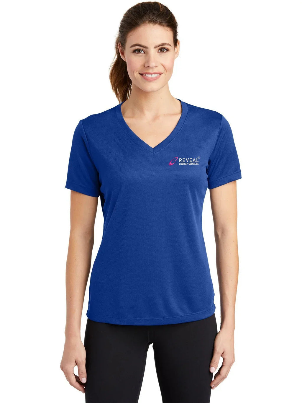 Sport-Tek Women's PosiCharge RacerMesh V-Neck Tee with custom logo embroidery