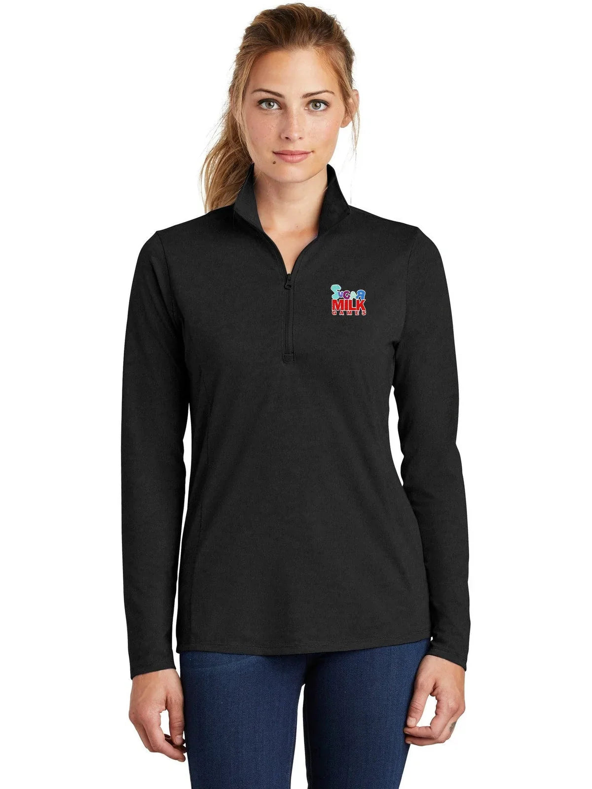Sport-Tek Ladies PosiCharge Tri-Blend Wicking 1/4-Zip Pullover with custom logo embroidery
