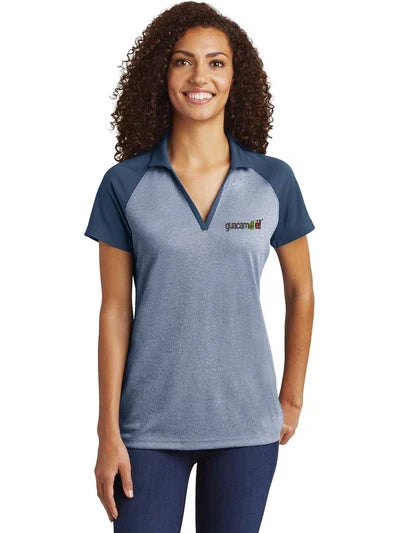 Sport-Tek Women's PosiCharge Raglan Heather Block Polo with custom logo embroidery