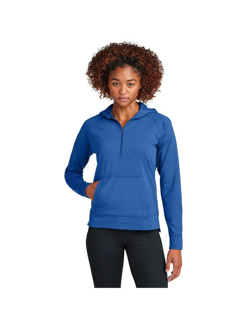 Sport-Tek Ladies Sport-Wick Stretch 1/2-Zip Hoodie with custom logo embroidery