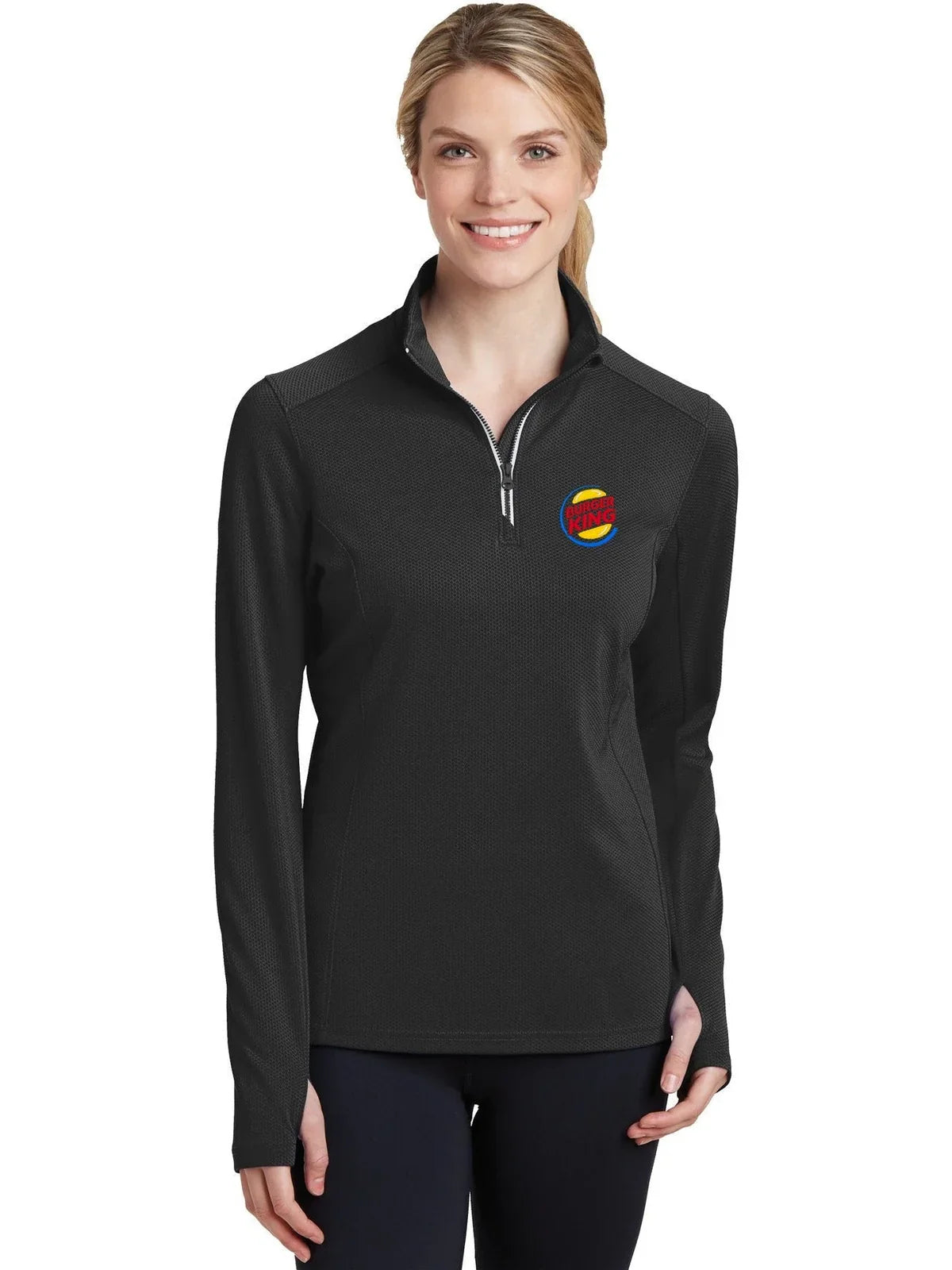 Sport-Tek Women's Sport-Wick Textured 1/4-Zip Pullover with custom logo embroidery