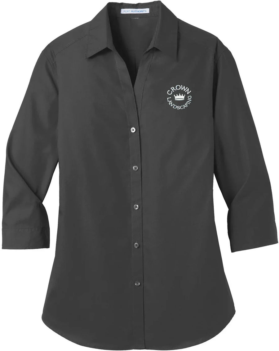 Port Authority Ladies 3/4-Sleeve Carefree Poplin Shirt with custom logo embroidery