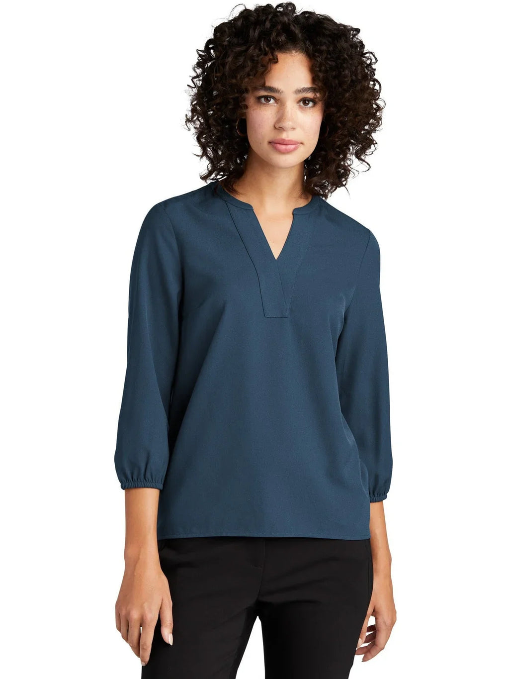 Mercer+Mettle Ladies Stretch Crepe 3/4-Sleeve Blouse with custom logo embroidery
