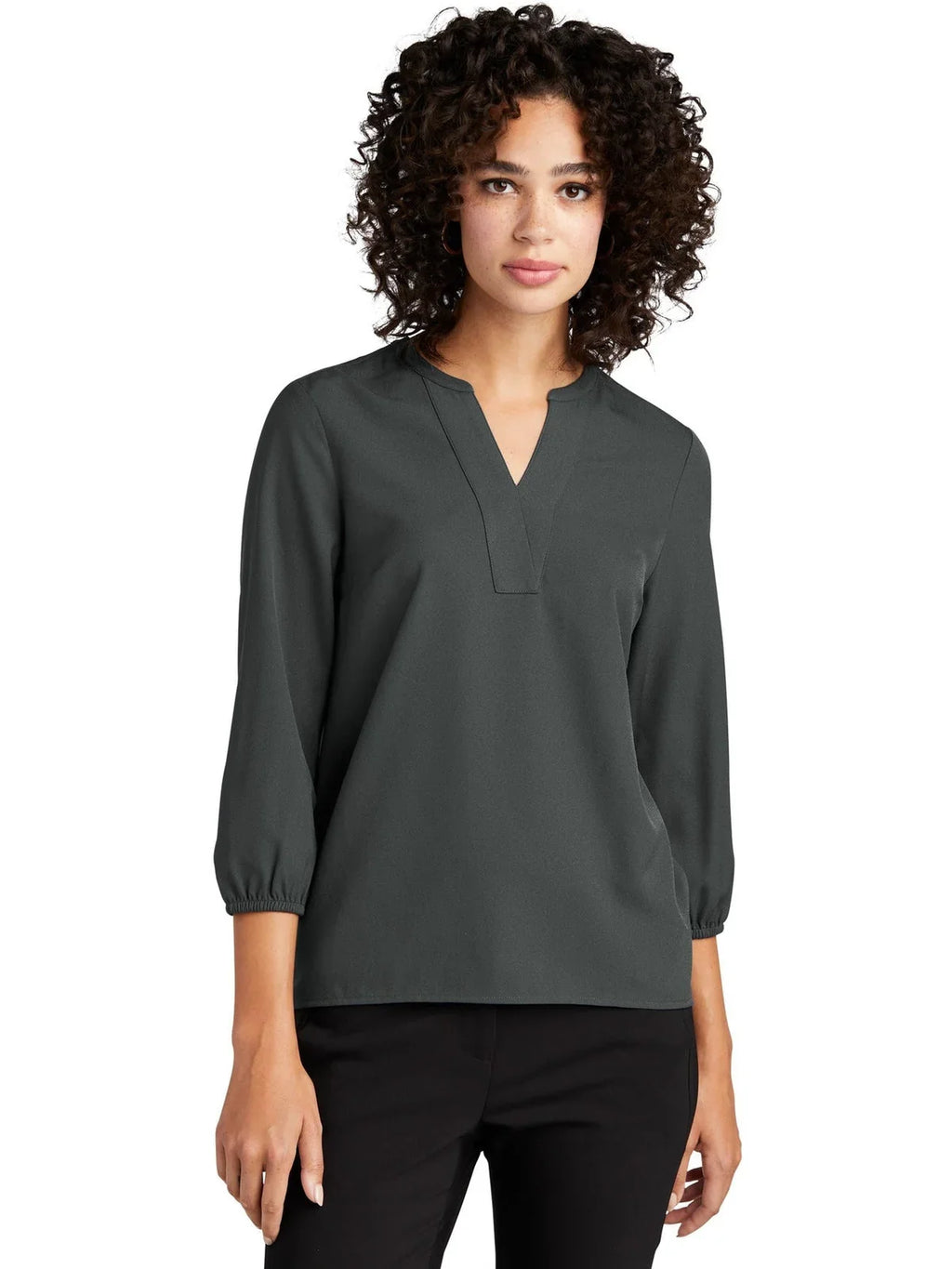 Mercer+Mettle Ladies Stretch Crepe 3/4-Sleeve Blouse with custom logo embroidery