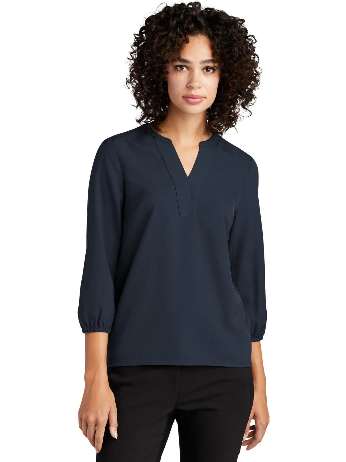 Mercer+Mettle Ladies Stretch Crepe 3/4-Sleeve Blouse with custom logo embroidery