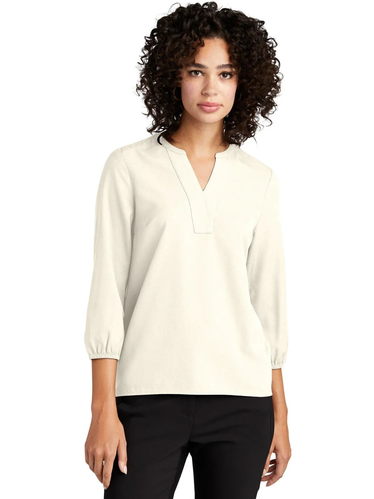 Mercer+Mettle Ladies Stretch Crepe 3/4-Sleeve Blouse with custom logo embroidery