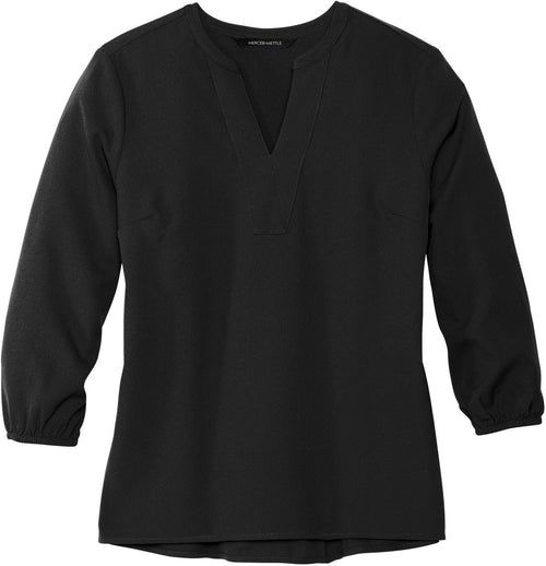 Mercer+Mettle Ladies Stretch Crepe 3/4-Sleeve Blouse with custom logo embroidery