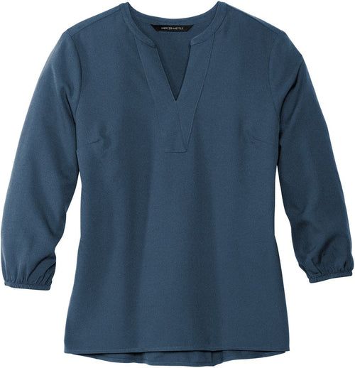 Mercer+Mettle Ladies Stretch Crepe 3/4-Sleeve Blouse with custom logo embroidery