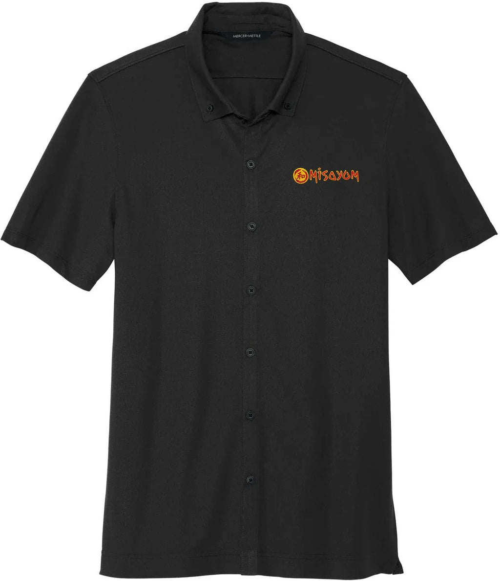 Mercer+Mettle Stretch Pique Full-Button Polo with custom logo embroidery