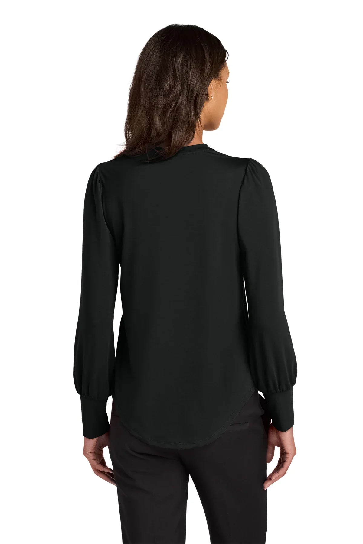 Mercer+Mettle Ladies Stretch Jersey Long Sleeve Blouson Top with custom logo embroidery