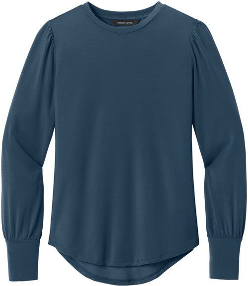 Mercer+Mettle Ladies Stretch Jersey Long Sleeve Blouson Top with custom logo embroidery