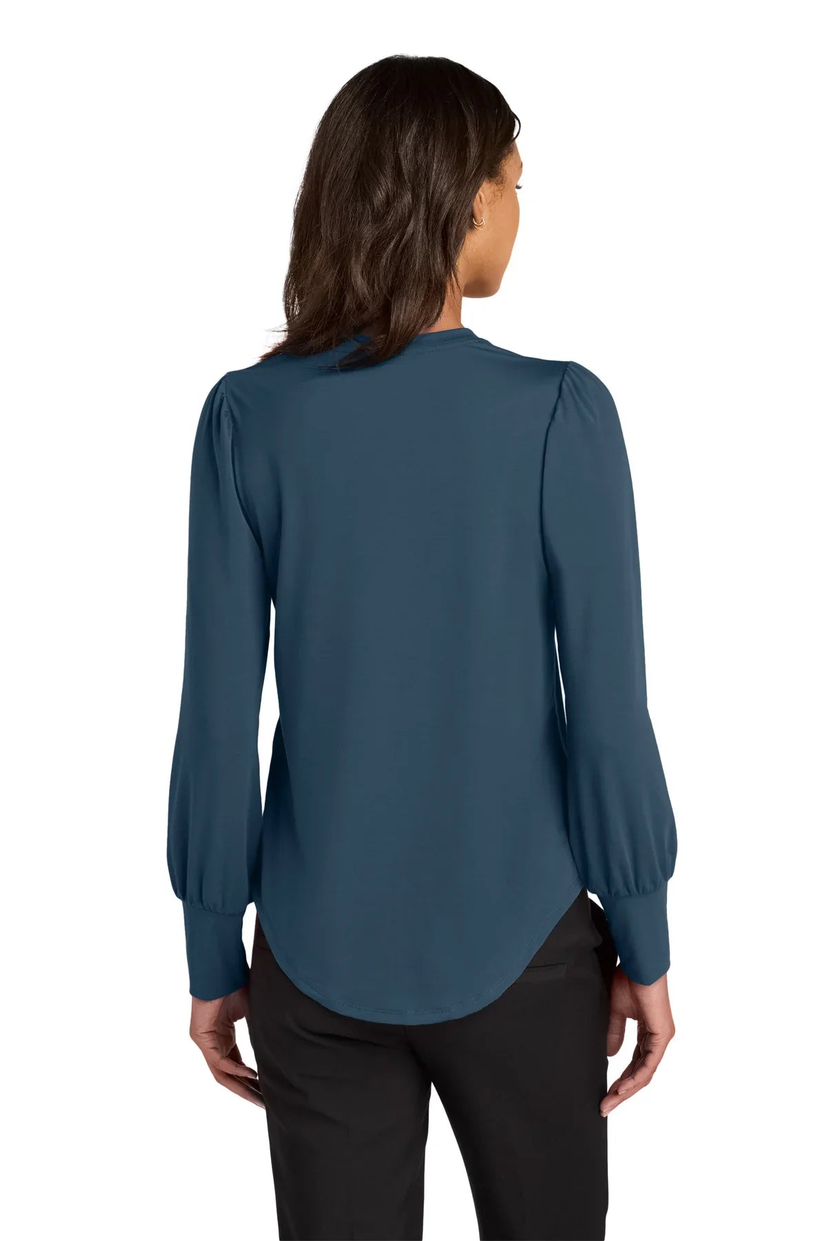 Mercer+Mettle Ladies Stretch Jersey Long Sleeve Blouson Top with custom logo embroidery