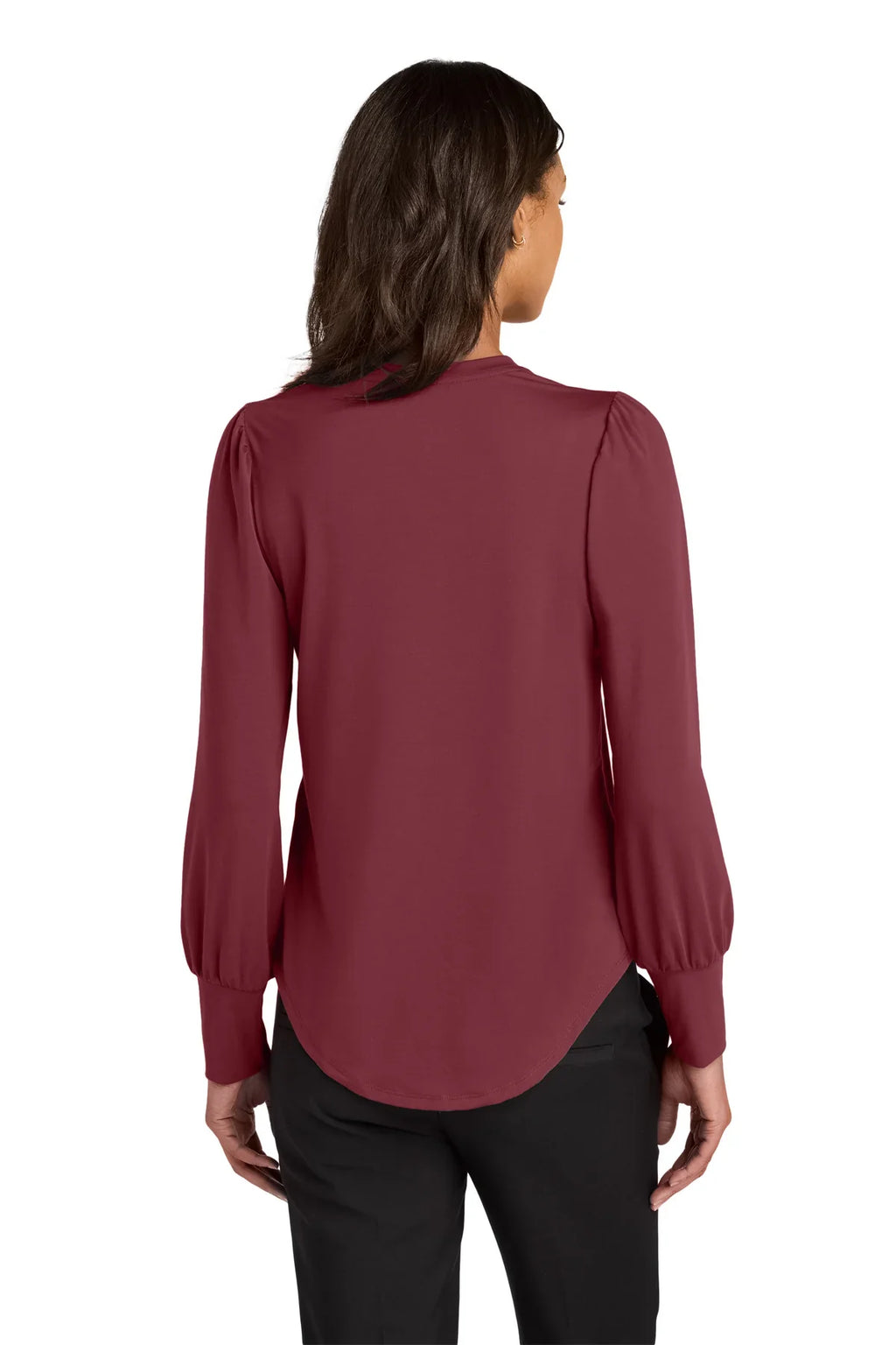 Mercer+Mettle Ladies Stretch Jersey Long Sleeve Blouson Top with custom logo embroidery