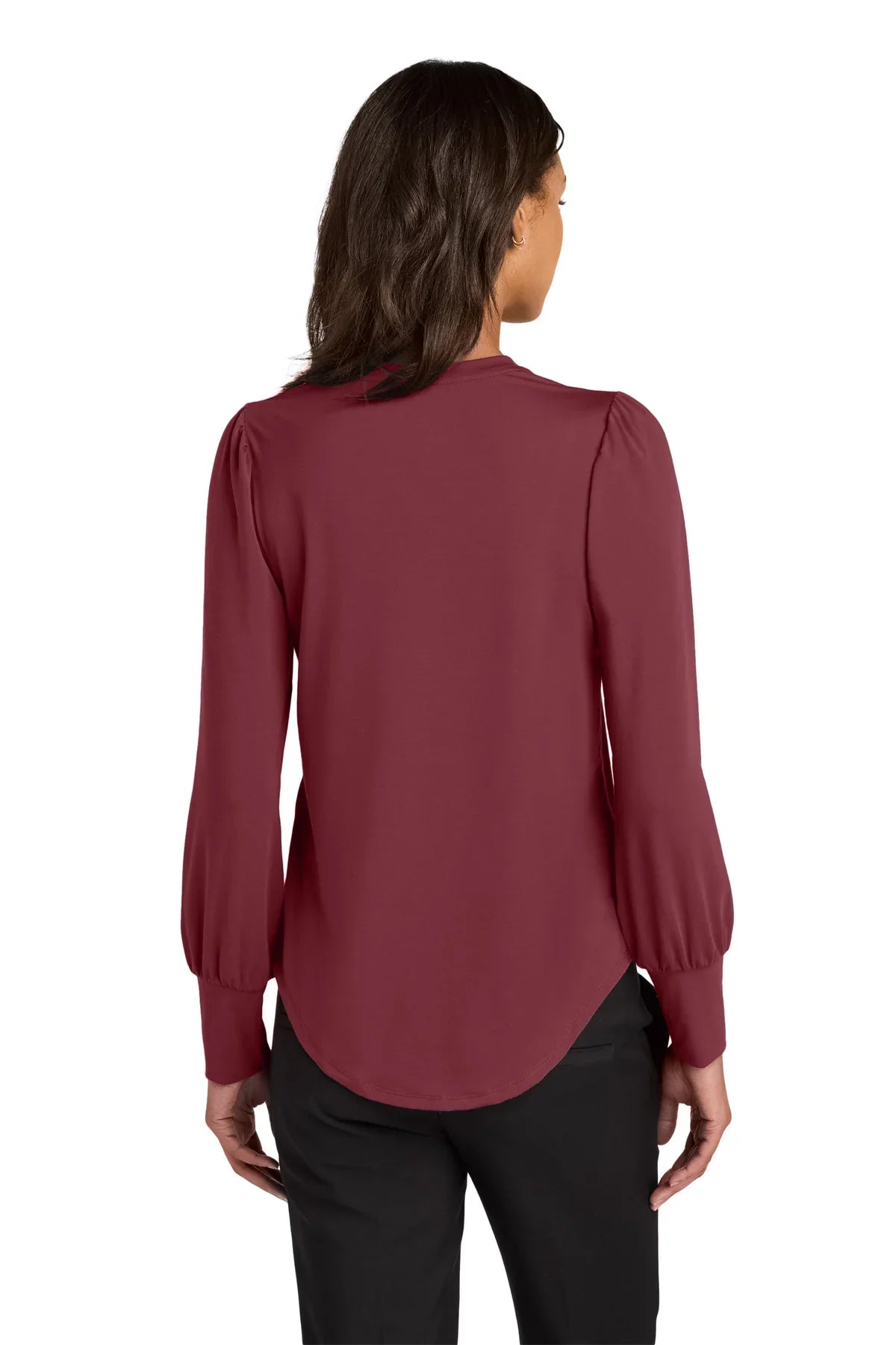 Mercer+Mettle Ladies Stretch Jersey Long Sleeve Blouson Top with custom logo embroidery