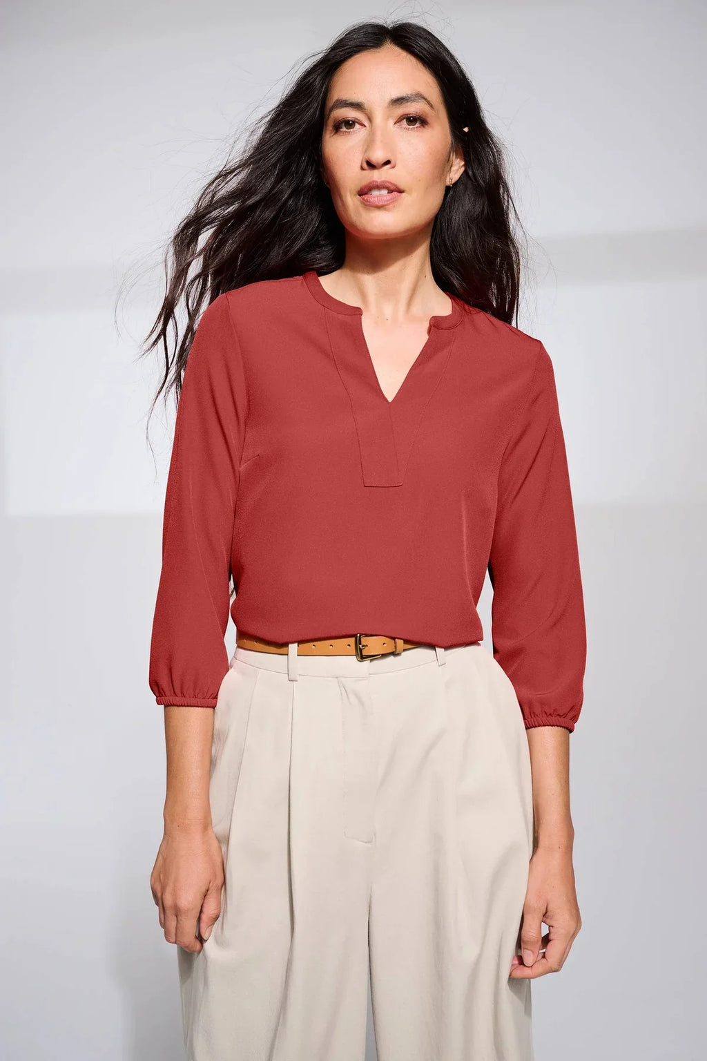 Mercer+Mettle Ladies Stretch Crepe 3/4-Sleeve Blouse with custom logo embroidery